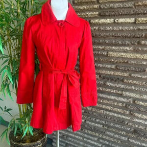 Ambition Red Belted Trench Coat Raincoat Size Medium
